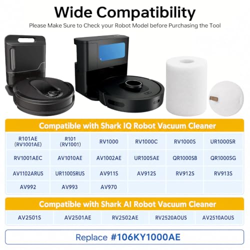 Foam Filters Compatible with Shark AI AV2501S, AV2501AE, RV2502AE, RV2520AOUS, AV2510AOUS Robot Vacuum Cleaner Replacement Parts - 4 Pack - size: Foam Filters-4P