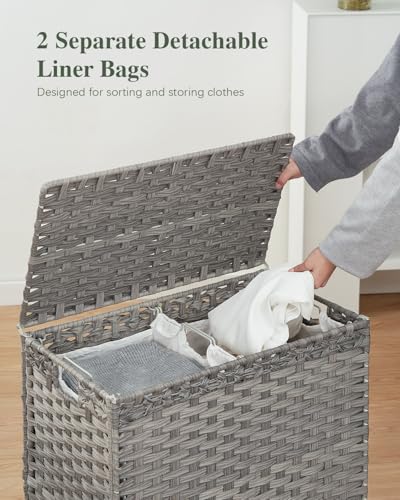 SETVSON Laundry Hamper with Lid, 112 L Handwoven PE Rattan Wicker, Gray - color: Gray, size: 112 L - 29.6 gal