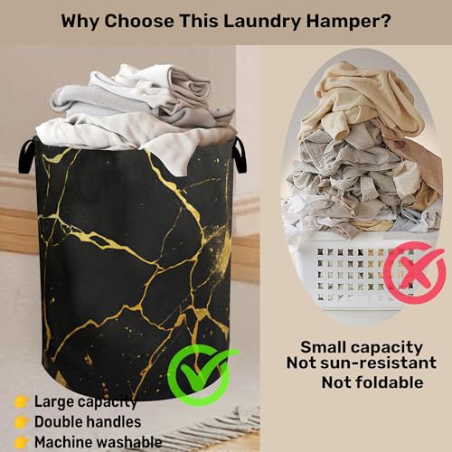 Black Marble Foldable Laundry Hamper - Waterproof Fabric Storage Basket with Handles, Clothes Hampers for Laundry,Bedroom,Dorm - color: Black Marble
