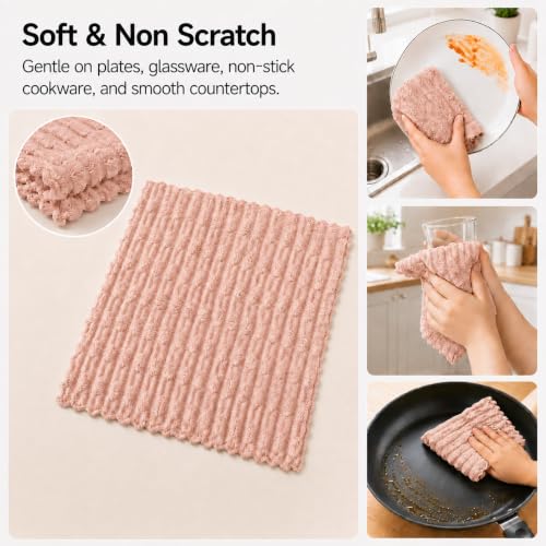 kimteny Microfiber Dish Cloths for Washing Dishes 12 Pack, Pink - color: Pink, size: 12 x 12 - 12 Pack