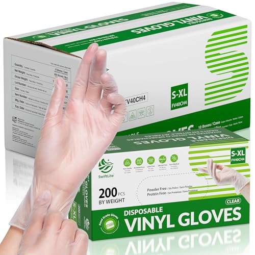 SWIFTLITE Disposable Vinyl Gloves, Food Safe - size: Medium