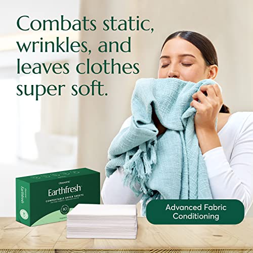 Cleanomic Earthfresh Fabric Softener Sheets Dryer Sheets, Softens & Removes Static Cling, Vegan Laundry Softener With Essential Oils -Fragrance Free