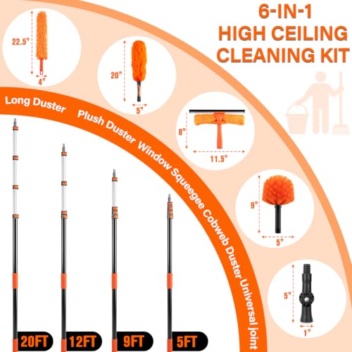 26FT High Ceiling Duster with Extension Pole,High Reach Duster Cleaning Kit