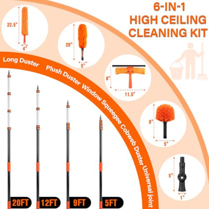 26FT High Ceiling Duster with Extension Pole,High Reach Duster Cleaning Kit