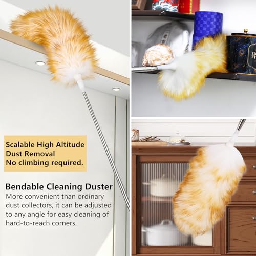 Lambswool Extendable Duster 29-110 Inch, Anti-Static Flexible Head, Stainless Steel Pole for High Ceilings, Fans, Interior & Roof Dusting. - size: 29 - 110 Inch