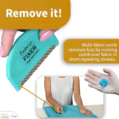 Multi-Fabric Sweater Comb for Pills and Fuzz - Manual Fabric Defuzzer Wool Lint Shaver Comb Scraper for Clothing, Sheets and Furniture by Wardrobe Hackers - color: Turquoise (Pack of 1)