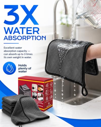 Genie Cloth Magic Cloth,Magic Cleaning Cloth Lint Free Microfiber Cloths,Lint-Free Wiping,Reusable Cleaning Cloths for Glass & Kitchen