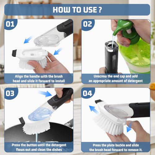 Soap Dispensing Dish Brush, Cleaning Scrubber with Soap Dispenser, Kitchen Brush for Pot Pan Sink Cleaning for Dishes, Pans, Sink, Pots