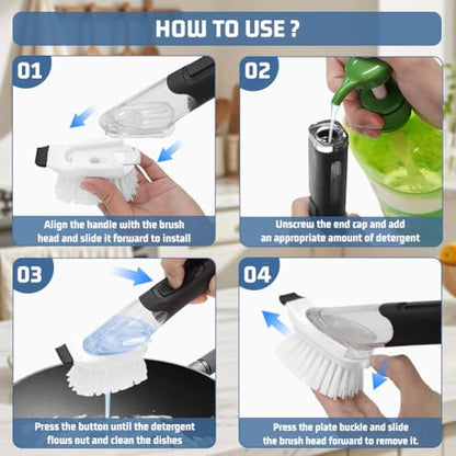 Soap Dispensing Dish Brush, Cleaning Scrubber with Soap Dispenser, Kitchen Brush for Pot Pan Sink Cleaning for Dishes, Pans, Sink, Pots