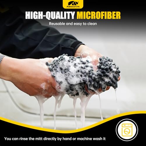MIKKUPPA Car Wash Mitt Microfiber, Gray, 2 Pack, 10" x 7" - color: Gray