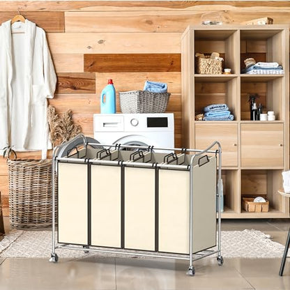 Simple Houseware 4-Bag Heavy Duty Rolling Laundry Sorter Cart, Chrome - color: Chrome