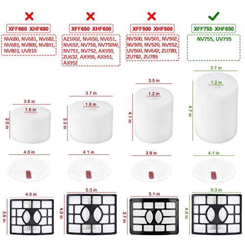 Leadaybetter 2 HEPA + 4 Foam & Felt Filters for Shark Rotator Powered Lift-Away XL Capacity NV755, UV795 Vacuum Cleaner, Compare to Part # XFF750 & XHF650 Replacement