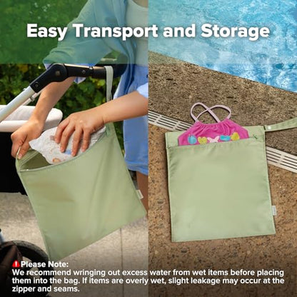 haakaa Wet Dry Bags for Baby, Water Resistant Wet Dry Bag, 2pcs, Grass - color: Grass