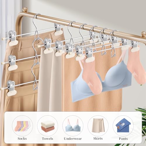 HUADYMEET 14 Inch Space Saving Pant Skirt Hangers with Clips,Beige,20 Pack - color: Beige