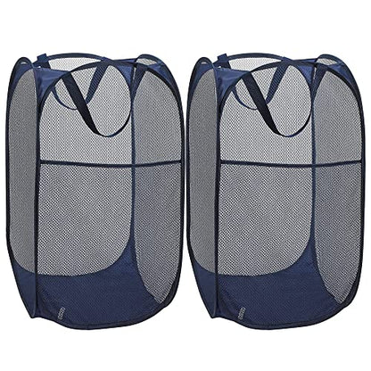 BATTOO Deluxe Strong Mesh Pop up Laundry Hamper Basket with Side Pocket Foldable Hamper for Laundry Room, Bathroom, Kids Room, College Dorm or Travel Navy + Navy - color: Navy+Navy