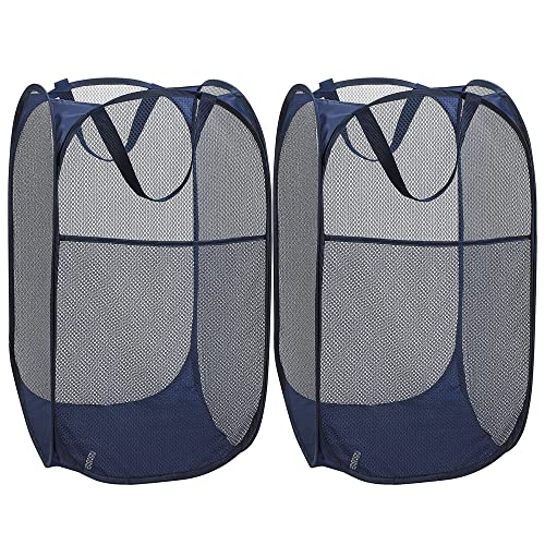 BATTOO Deluxe Strong Mesh Pop up Laundry Hamper Basket with Side Pocket Foldable Hamper for Laundry Room, Bathroom, Kids Room, College Dorm or Travel Navy + Navy - color: Navy+Navy