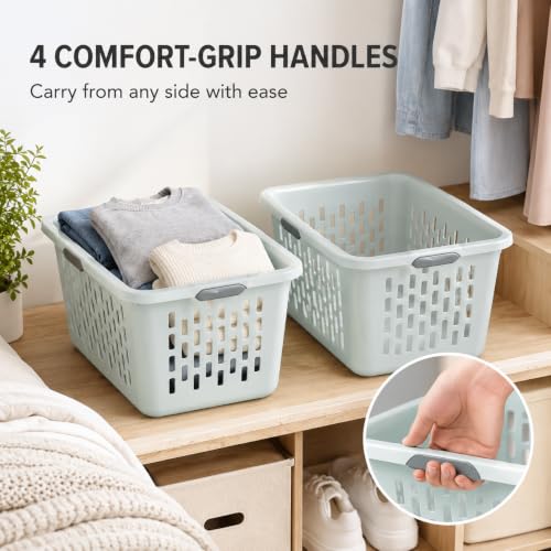 Laundry Basket 2 Bushel Plastic with 4 Handles 6 Pack Mint for Home - color: Blue