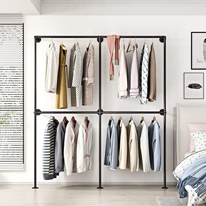 Industrial Pipe Clothing Rack Wall Mounted,Clothes Racks with Double Hanging Rods for Closet Storage(Black) - size: 71"L-Black