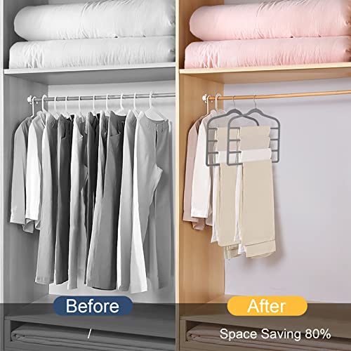 Tinfol Gray Velvet Pants Hangers Space Saving, 4pc Non-Silp Pant Hanger, Jeans Slack Trousers Hangers, Multi Layer Clothes Hanger Closet Organizer Perfect for Pants,Trouser,Jeans - color: Gray