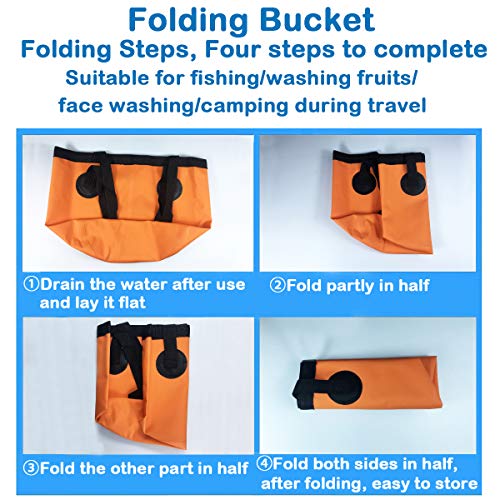 Sunglow Collapsible Fishing Bucket, 3&5 Gallons Multifunctional Portable Wash Basin - Folding Water Container for Camping-Gardening - color: 12l/3gallon(orange)