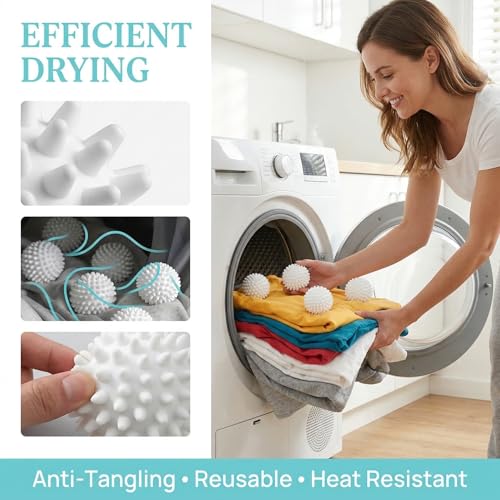 6Pcs Reusable Laundry Balls Hair Removing Fabric Softening Anti Tangle No Electricity for Washing Machines and Dryers Towels, White