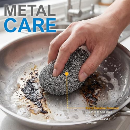 PAMI Heavy Duty Stainless Steel Sponge Scrubbers,Non-Scratch,Metal,4-Pack