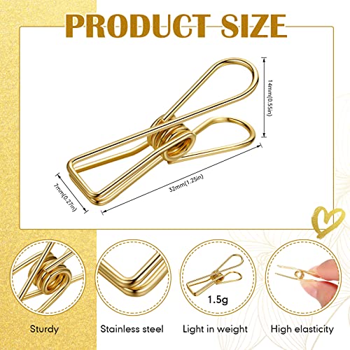 100 Pcs Paper Clips Metal Wire Hollow Out Clothespins Multi Purpose Utility Binder Clips Invoice Bill Stainless Steel Hanging Clothes Pins for School Kitchen Outdoor Office(Small,Gold) (Pack of 2) - color: Gold, size: Single Size (Small) (Pack of 2)