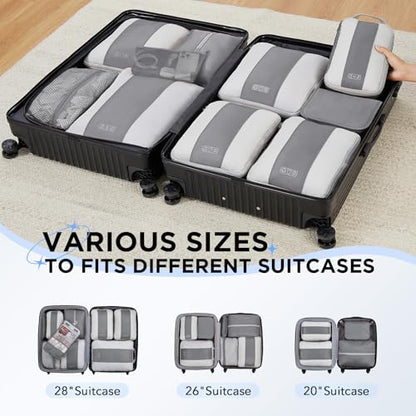 OlarHike 10 Set Compression Packing Cubes for Travel Essentials,Compressible Expandable Space Saver Bags for Organizing Clothes,Luggage Suitcase Garment Bags with Over 1000 pcs Mesh Holes(Gray) - color: Gray