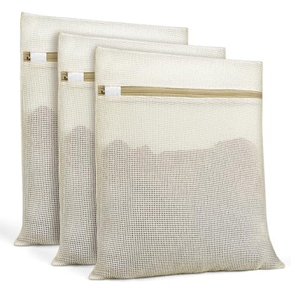 Natural Cotton Mesh Laundry Bags 12x16" 3-Pack,Gentle Wash for Lingerie, Baby Clothes & Travel Essentials