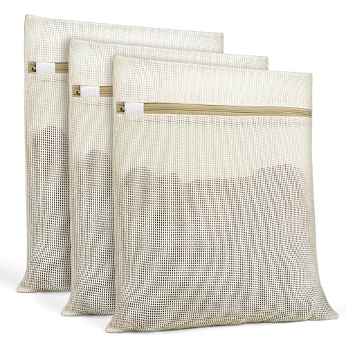 Natural Cotton Mesh Laundry Bags 12x16" 3-Pack,Gentle Wash for Lingerie, Baby Clothes & Travel Essentials