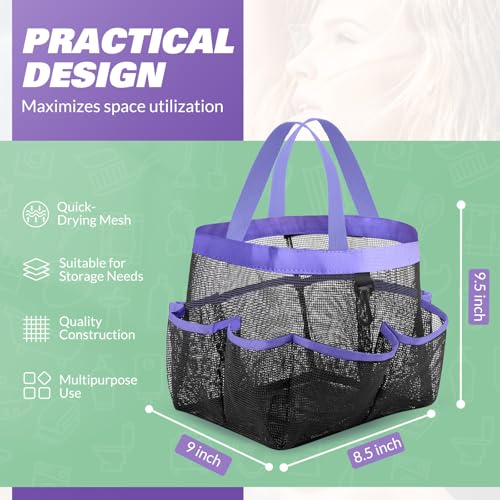 LOYEE Mesh Shower Caddy Portable for College Dorm Room Essentials with 8 Pockets, Shower Bag for Beach, Swimming, Gym, Travel, Bathroom(Purple) - color: Purple