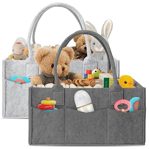 HIPHOP PANDA 2-Pack Diaper Caddy Organizer - Nursery Storage Bin & Car Organizer for Diapers, Wipes, and Baby Essentials - Dual-Color Solid Set (Dark Grey/Grey), Regular Size - color: Dark Grey and Grey, size: Regular