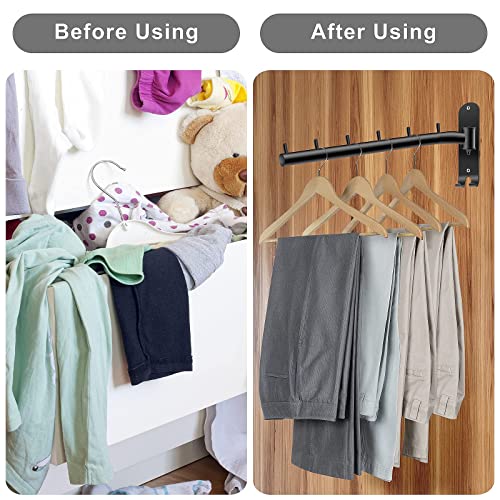Bosszi 2-Pack Wall Mounted Folding Clothes Hanger Rack, Stainless Steel Clothes Hooks with Swing Arm Holder Space Saving Clothing Hanging System Closet Storage Organizer Heavy Duty Drying Rack (Black) - color: Black