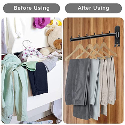 Bosszi 2-Pack Wall Mounted Folding Clothes Hanger Rack, Stainless Steel Clothes Hooks with Swing Arm Holder Space Saving Clothing Hanging System Closet Storage Organizer Heavy Duty Drying Rack (Black) - color: Black