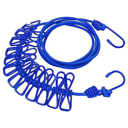 ALINNA Retractable Portable Clothesline, Travel Clothesline with 12 Clothespins for Indoor Laundry Drying, Outdoor Camping Accessories (Blue) - style: Blue