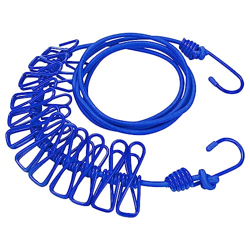 ALINNA Retractable Portable Clothesline, Travel Clothesline with 12 Clothespins for Indoor Laundry Drying, Outdoor Camping Accessories (Blue) - style: Blue