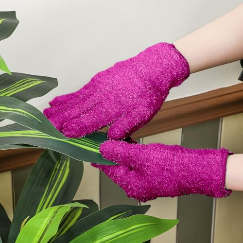 Patelai 3 Pairs Microfiber Dusting Gloves for Plants Leaf, Small - color: Purple, Blue, Rose Red, size: Small