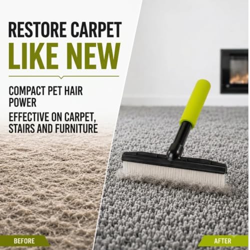 Small Room Groom Carpet Rake, 11" Handle, Portable Carpet Brush for Pet Hair, High Pile Rugs, Stairs, Furniture & Artificial Turf, Compact Groomer Tool - style: Modern