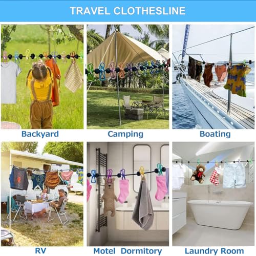 Retractable Clothesline with 12 Clips for Travel, Indoor & Outdoor Use（Colour） - color: Colour