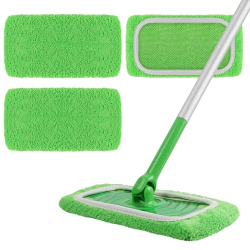 AmaVins Reusable 100% Coral Fleece Mop Pads Compatible with Swiffer - color: A-green 3 Pack