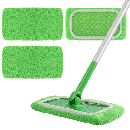 AmaVins Reusable 100% Coral Fleece Mop Pads Compatible with Swiffer - color: A-green 3 Pack