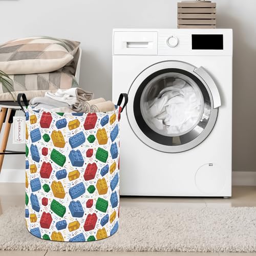 QUEENLALA Foldable Waterproof Round Fabric Laundry Basket Home, Blocks - color: Round-Blocks