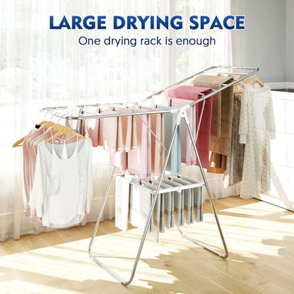 APEXCHASER Large Stainless Steel Clothes Drying Rack - color: White, size: 2 Wings