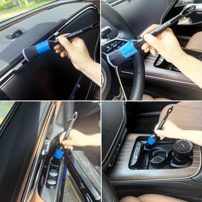 MVEQRRN 6pcs Car Detailing Brush Set,Boars Hair Detail Brushes(Blue) - color: 6pcs blue car detailing brush