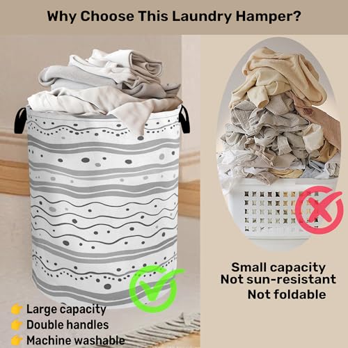 Grey Lines Laundry Basket - Heavy Duty 60L Dirty Clothes Organizer, Water Resistant Foldable Hamper for Men Women - color: Modern Gray Lines