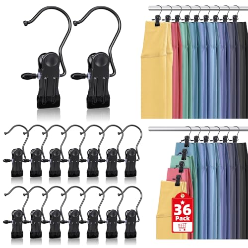 36 Pack Boot Hangers Clips for Closet, Heavy Duty Pants Hangers with Clips - color: Black