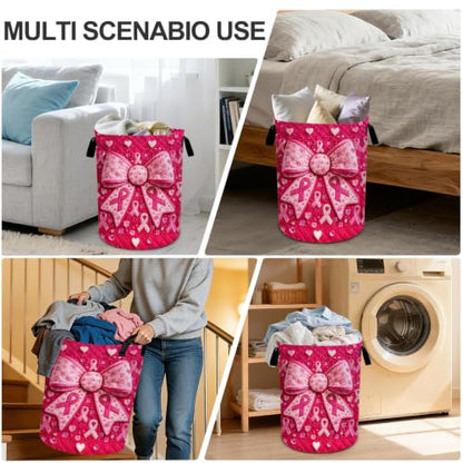 Pink Laundry Basket Waterproof Laundry Hamper Foldable Laundry Bag with Handles for Bedroom, Bathroom, Office, Clothes Storage - color: Pink