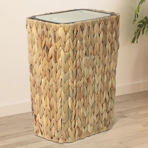 Trongee Boho Trash Can with Lid for Bathroom,2.6 Gallon Small Rattan Garbage Can with Press Top Lid,Woven Wastebasket and Hamper 2 in 1 Wicker Trash Basket for Bathroom,Kitchen,Living Room,Bedroom - color: Water Hyacinth