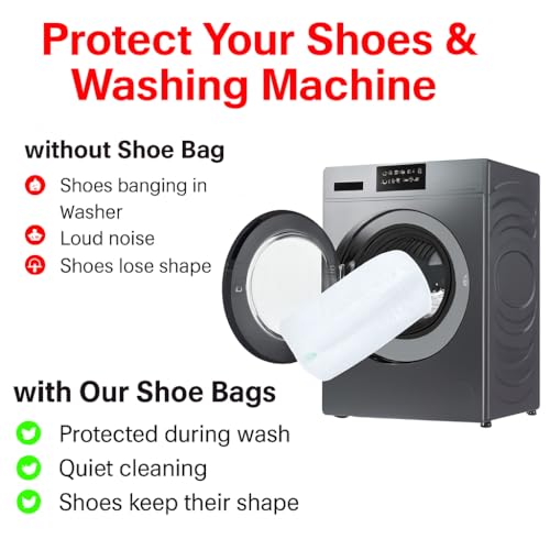 Shoe Washing Machine Bag for Sneakers – 2 Pack Laundry Shoe Bag Reusable Sneaker Wash Bag with Protective Zipper, Mesh Cleaning Bag for Tennis Shoes, Running Shoes - White - color: White
