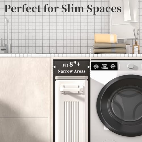 Slim Laundry Hamper with Lid 50L Rolling Basket - color: Milky, size: 50L